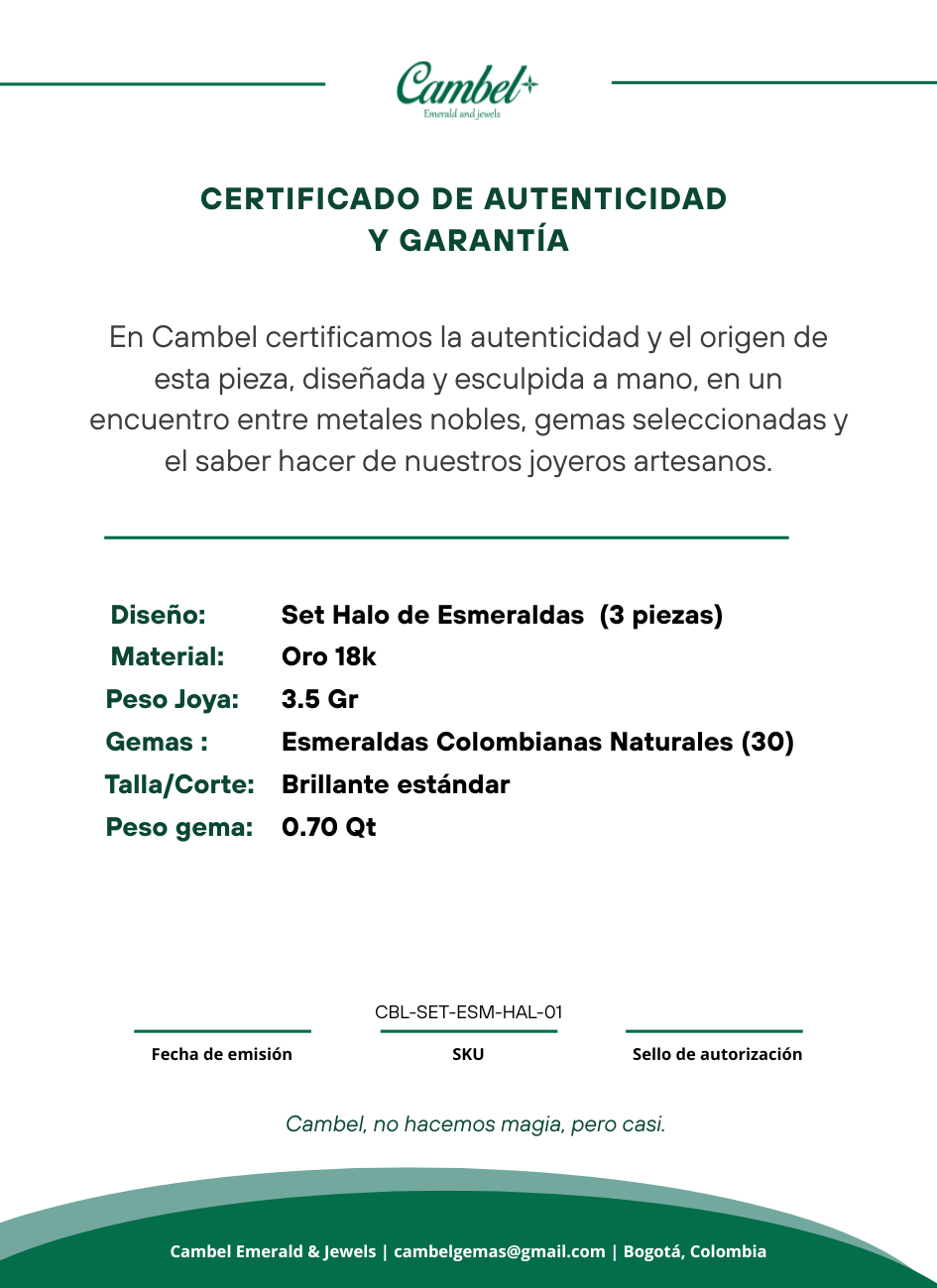 Set de Halo de Esmeraldas Colombianas en Oro 18k