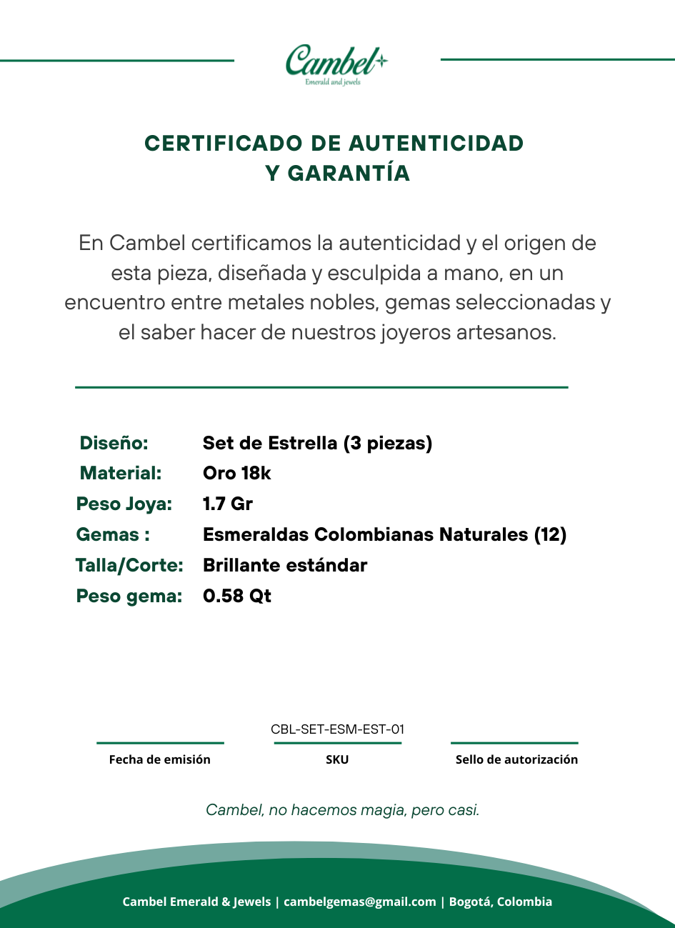 Set Flor en Oro 18k con Esmeraldas Colombianas