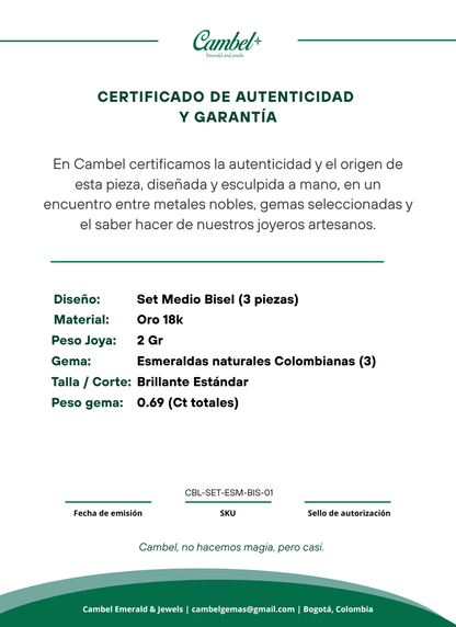 Set Medio Bisel en Oro 18k con Esmeraldas Colombianas