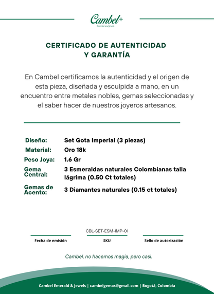 Set Gota Imperial - Oro 18k | Esmeraldas Colombianas | Diamantes