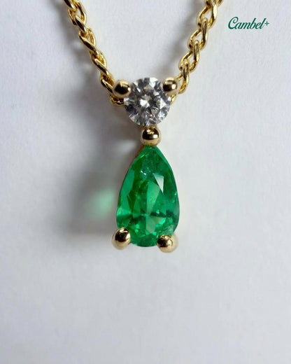 Dije y Cadena Gota imperial 18k y Esmeralda Colombiana