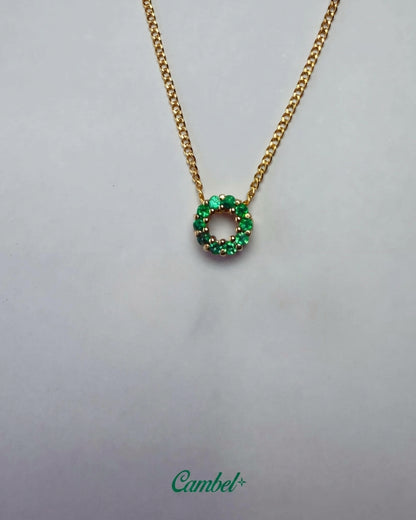 Dije y cadena de Halo de Esmeraldas Colombianas | Oro 18k