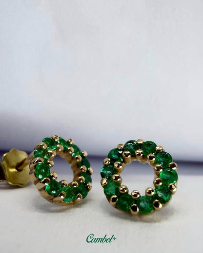 Aretes Halo de Esmeraldas Colombianas | Oro 18k