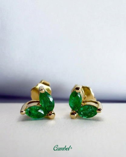 Aretes Mariposa en Oro 18k con Esmeraldas Colombianas Talla Marquise